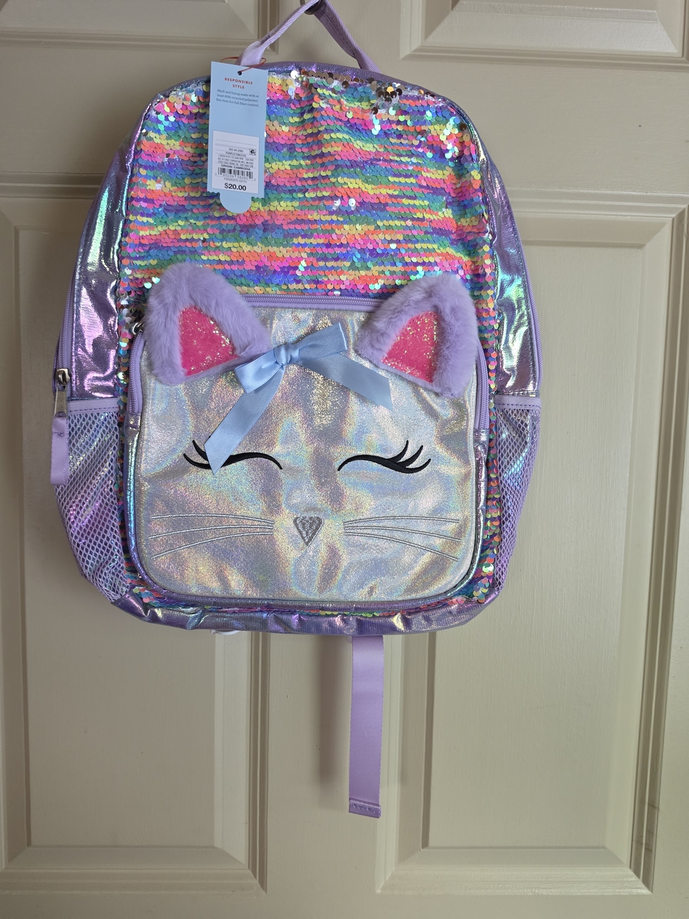 Target Multicolor Sequin Cat Backpack with Lavender Accents
